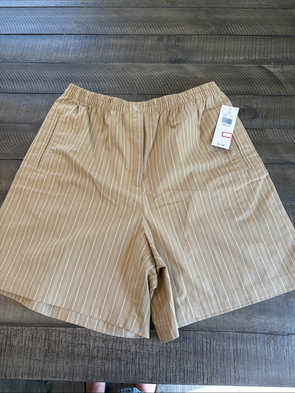 Karen Scott Tan Striped Elastic Waist Shorts